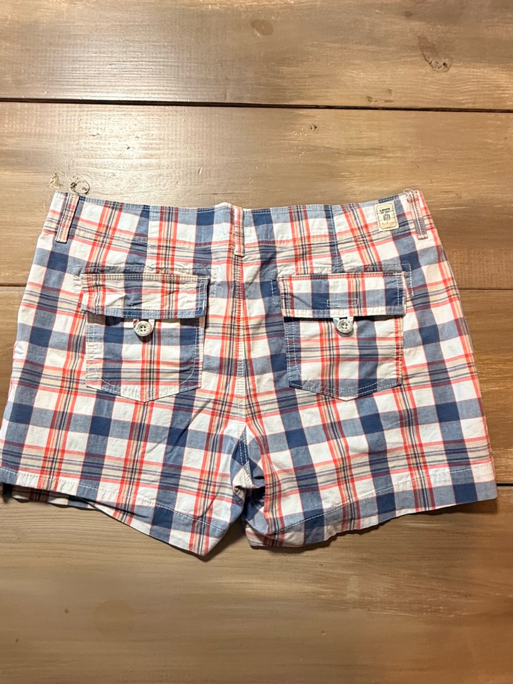 Levi’s California Plaid Cotton Stretch Shorts Red White Blue Casual Summer - Picture 7 of 11